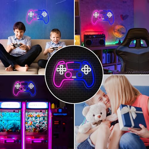 wootfairy Gamer Neon Sign, Led Light for Gaming Room Wall Decor, Dimmable Neon Light for Boys Room Decor, Blue and Pink Light Up Signs for Man Cave & Bedroom, Gamer Gifts for Teens, Boys, Kids - Thumbnail 7