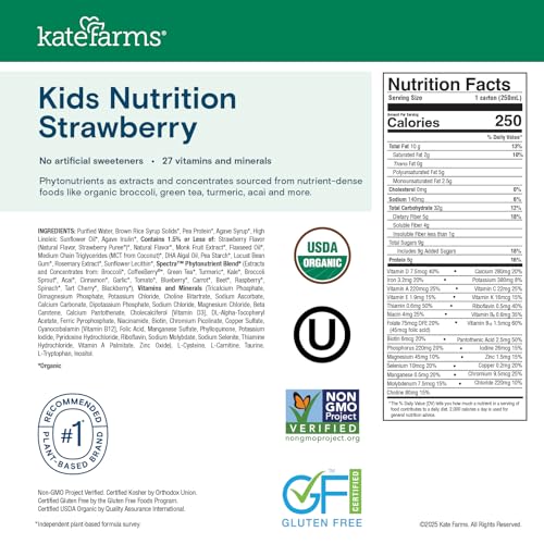 Image of KATE FARMS Kids Nutrition Shake, Chocolate, 8g Protein, 6 Pack