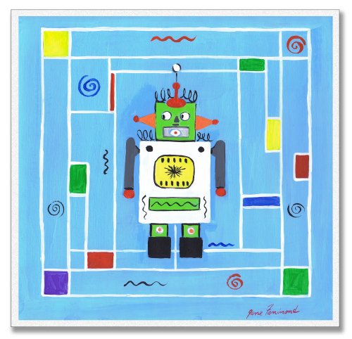 Placa de pared Robot on Blue Background de Stupell para habitación infantil