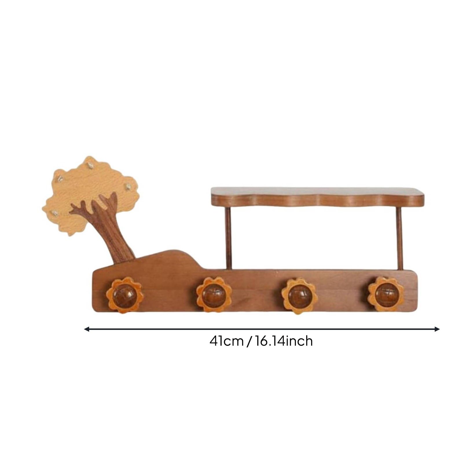 Perchero de Pared Estante con Ganchos Repisa Colgador Soporte Madera Maciza con Clara y Metálicos Estilo Decorativo Apto para Entrada Pasillo Oficina Hogar, Estilo 1