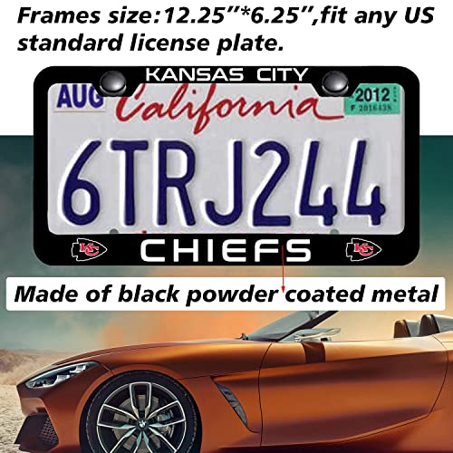 License Plate Frame,2Pcs Metal License Plate Frames For Sports Fans, License Plate Holder With Hardware Kit Fits Standard Us Vehicles, Good Addition For Your Car. (Black Chiefs) #TOP1