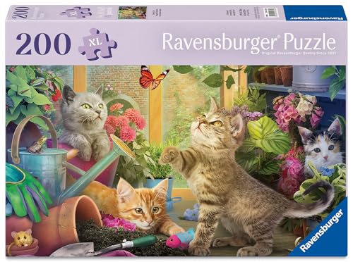 Ravensburger Feel Well & Puzzle 200 Extra Large Piece Jigsaw Puzzle with Puzzle Board & Poster Playful Cats