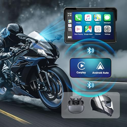 Image of YZW Portable 7 inch Wireless Motorcycle Carplay GPS Screen with Android Auto, Navigation System Quick Release, Anti-thef, Bluetooth, Siri, Google Asistant, Light Sensor, Music Sharing,Vioce Control