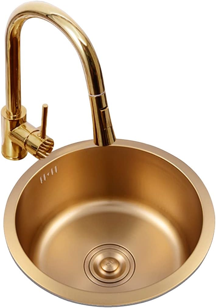 kitchen sink Single Bowl Bar Prep Sink Stainless Steel With Tap & Drain Golden Rv Sink, Drop-In or Undermount Used In Bars, Farmhouses,Gold-40x40x19cm