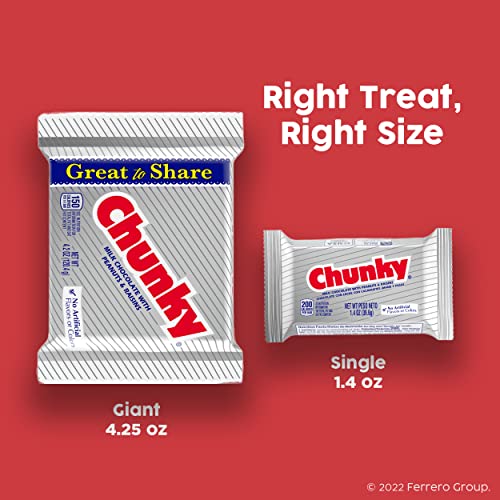 Chunky, Bulk 24 Pack, Milk Chocolate With Peanuts And Raisins Individually Wrapped Candy Bars, 33.6 Oz #TOP3