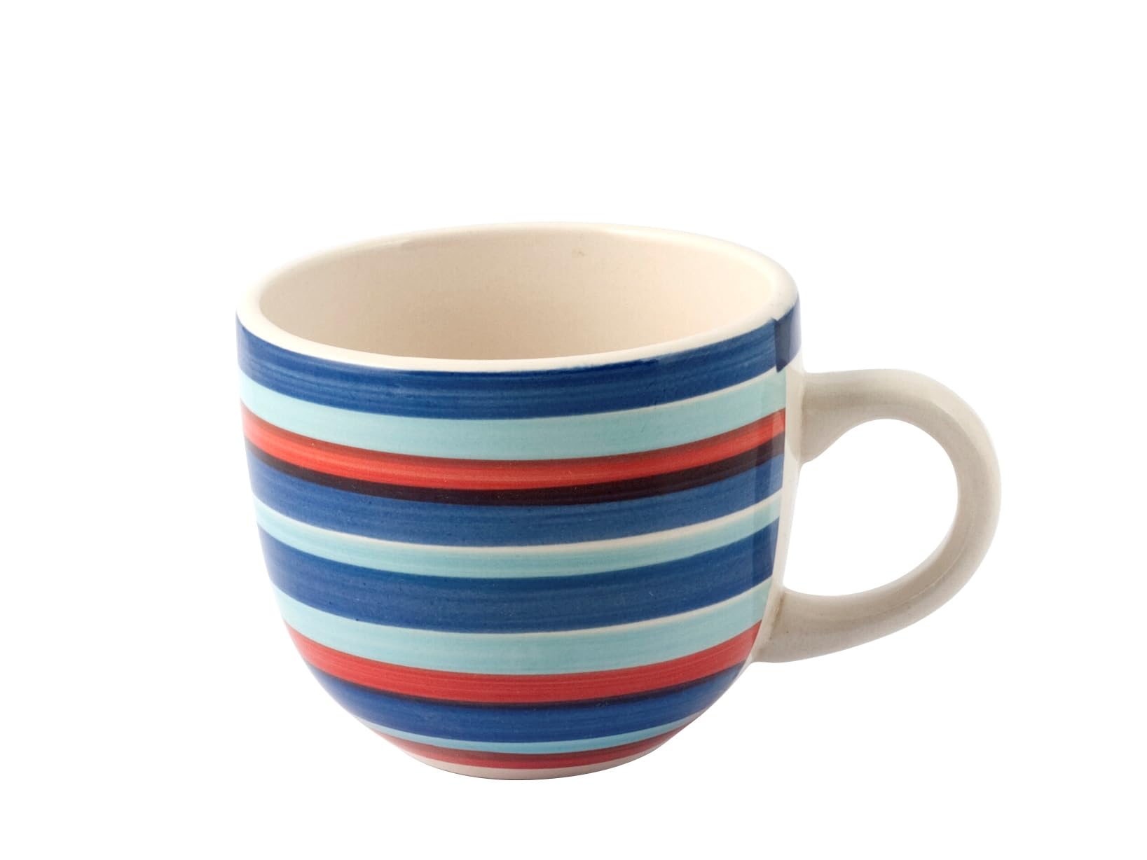 H&H Home, Set 8 Tazze da Thè in Stoneware 100 Righe, Senza Piatto, Colori Assortiti, 250 cc - Lavabili in Lavastoviglie e Idonee per Microonde