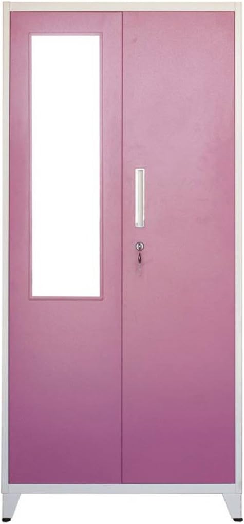 Woodness Ryan 2-Door Metal Almirah with Mirror (Glossy Finish, Pink)