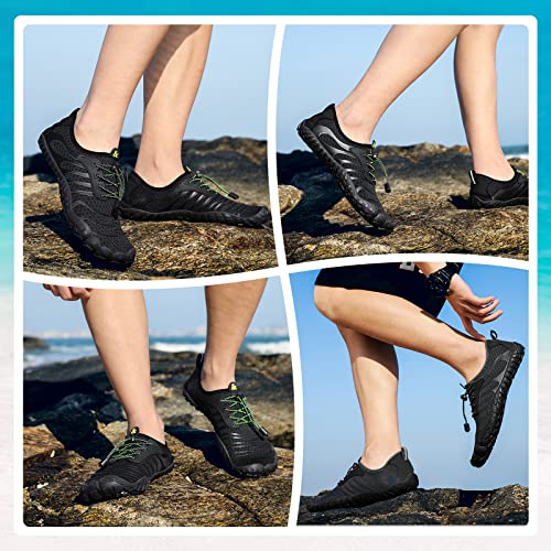 Foto von Wasserschuhe Badeschuhe Damen Herren Strandschuhe Schnell Trocknend Drainagelöcher Strand Schwimmschuhe Meeresschuh Surfschuhe Poolschuhe Unisex Barfußschuhe für Kajakfahren Fitnessstudio Schwarz EU43