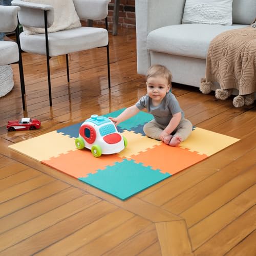 Image of MioTetto Baby Play Mat, Comfortable Tummy Time Mat - Portable Foam Floor Tiles, Safe baby mat for floor for Crawling & Development, Soft play mat for babies 0-6 months, Stylish interlocking foam tiles