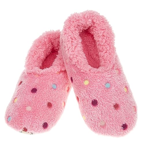 Image of Snoozies Lotsa Dots Ladies Sherpa Fleece Slippers with Soft Non-Slip Sole, Pink, 5/6 UK