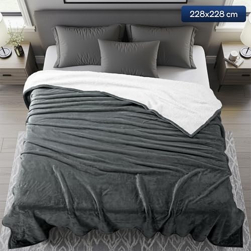 Utopia Bedding Manta Sherpa Manta Reversible, Gruesa y cálida de Felpa para Cama, sofá, Camping y Viajes [228 x 228 cm, Gris] - imagen 2