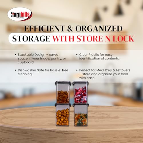 Image of HORNBILLS Seal & Lock Airtight Food Storage Containers Set -1100ml (Pack of 4) | Kitchen Organizing Accessories | Leakproof, BPA Free & Food Grade Material Plastic Boxes For Kitchen & Fridge Organizer