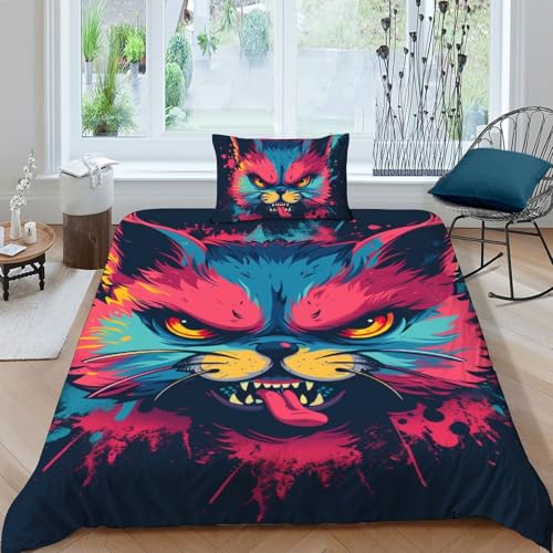Housse de couette chaton mignon fermeture éclair parure microfibre