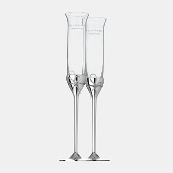 THINGS REMEMBERED Engraved Vera Wang Wedgwood Love Knots Toasting Flute Pair, Silver Free Customization