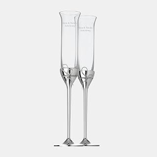 Engraved Vera Wang Wedgwood Love Knots Toasting Flute Pair, Silver (Free Customization)