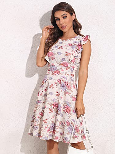Image of YATHON Women's Vintage Ruffle Sleeve Floral A Line Cocktail Party Dresses