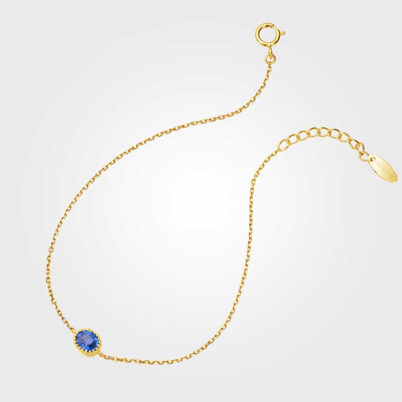Pulsera de eslabones de cadena para mujer, pulsera vintage de zafiro azul de 0,4 quilates, cadena ovalada de oro amarillo