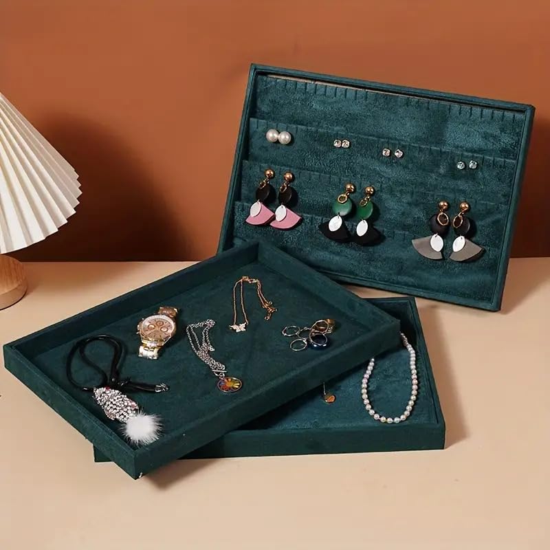 Image of Premium Green Earring Velvet Jewelry Drawer Organizer Tray Stackable