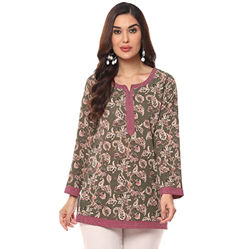 Image of BIBA Women Art Silk Regular Fit Straight Printed Kurti