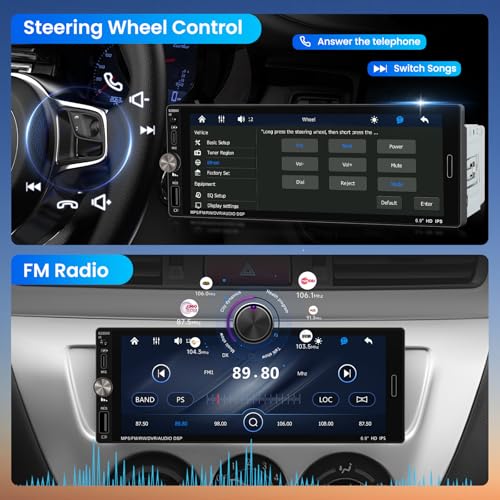 Radio para auto 1 DIN con pantalla táctil 6.9 pulgadas miniatura 5
