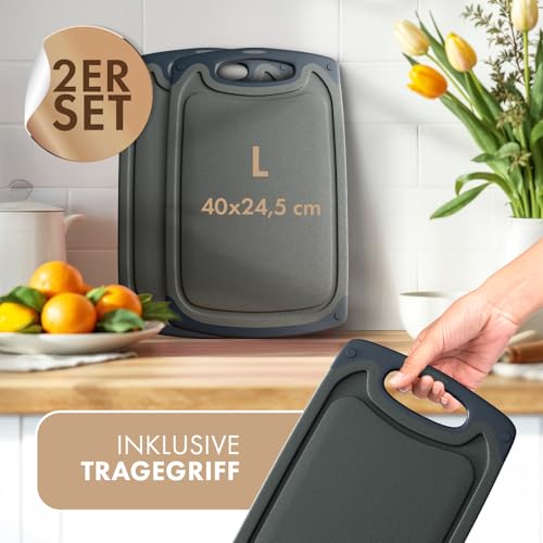 Blumtal Schneidebrett Kunststoff groß 40x24,5 cm 2er Set - Schneidebretter + Saftrillen & Griff - Cutting Board - Schneidbrett BPA frei und… – Ansicht 2