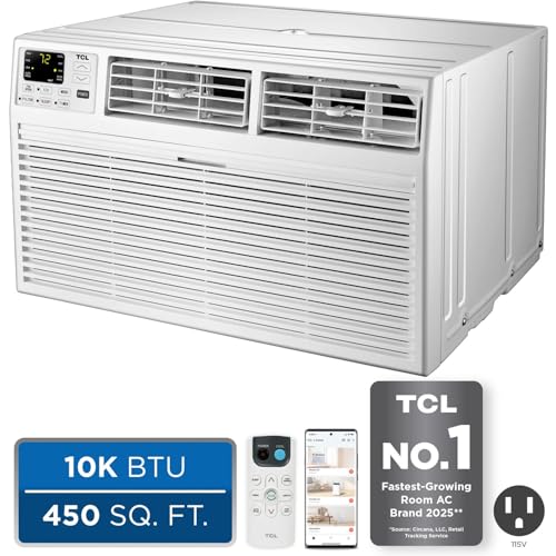 Image of TCL H10T9E1-A 10,000 Smart Through-The-Wall Air Conditioner, Fan & Dehumidifier, 450 Sq. Ft, Remote Control, Compatible with Alexa /Google Assistant, 10000 BTU, White