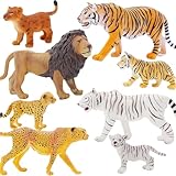Gemini&Genius Animals Playset, Realistic 8Pcs Family Toys, Tigers, Lions, Leopards Figurine with Cubs Figures for Toddlers Educational Gift for Kids Perfect Party Favors Animal Figure Learnig Toys