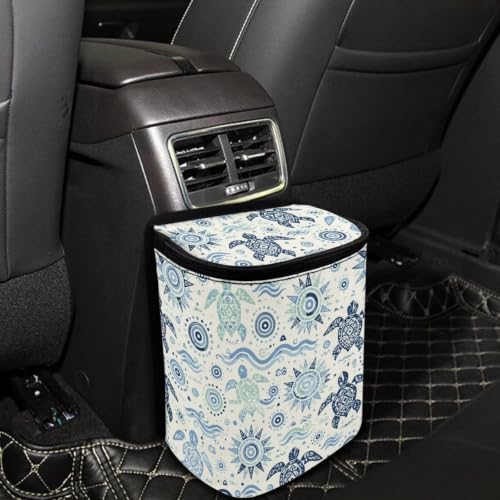Image of Talayituse Bohemian Sea Turtle Pattern Car Trash Can with Lid, Leak Proof Auto Trash Bag Hanging Vehicle Garbage Can Multipurpose Storage Container for Back Seat Road Trip