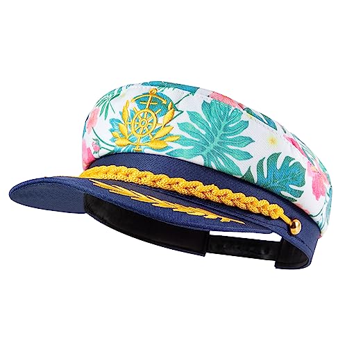 Adult Captain Hat Sailor Hat Bachelor Party Yacht Leaf Printed Navy Hen Party Dress Up Halloween Marine Themed Admiral Captain Hook Sailor Costume Decorations for Men Women