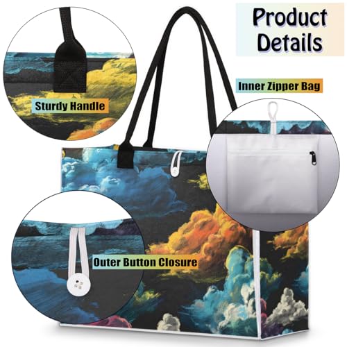 Interstellar Colored Clouds Tote Bag for Women Large Beach Bag Reusable Tote Bags for Work Travel Beach Shopping4