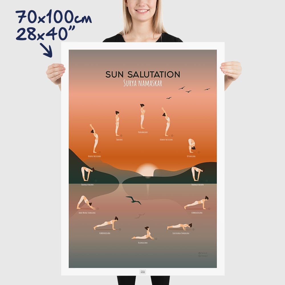 Frog Posters Yoga Poster: Sun Salutation – 12 asanas – Impresión ecológica – 30 x 40 cm, 50 x 70 cm y 70 x 100 cm (70 x 100 cm)
