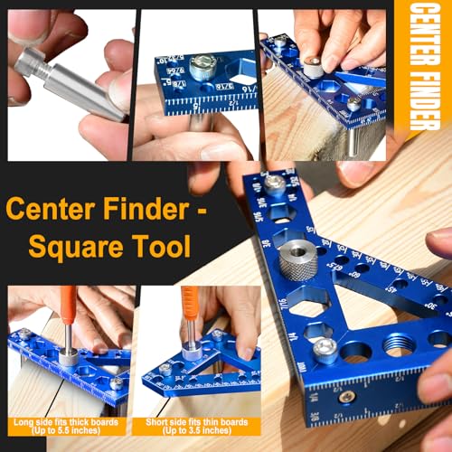 8-in-1 Carpenter Square and Center Finder, Small Aluminum Multi-Purpose Carpenter Tool with Center Marking Hole Woodworking, Metal Multi-Angle Measuring Ruler with Position Pin/Angle Pin/Drill Bushing - Image 5