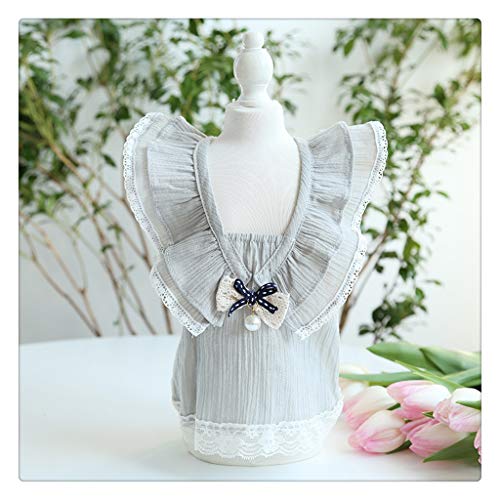 Fegoclt Spring And Summer Double-Layer Lotus Leaf Sleeve Dog Dresses Puppy Clothes Thin Fabric Dresses For Dog Cats (Color : Gray, Size : Medium) #TOP7