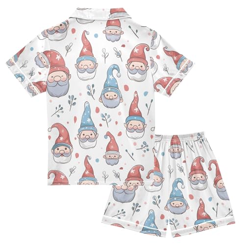 ALAZA Christmas Santa Claus Leaves Pajamas Satin Pajama Set Short Sleeve Button Down Sleepwear2
