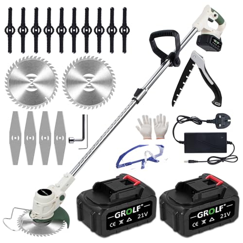 Cordless Grass Strimmer with Metal Blade 2x4.0Ah Battery and Fast ChargerPowerful Electric Garden Grass Trimmer Rechargeable Lightweight Yard Brush Cutter Suitable for Gardens Villas Lawns