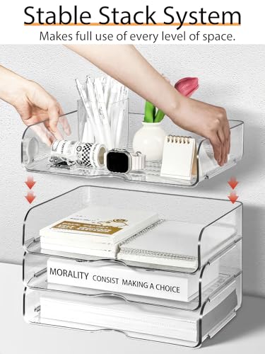 4-Tier Acrylic Paper Tray Organizer, Clear Stackable Desk Organizers for Documents, Letters, A4 Papers, Office Storage Organizers image 3