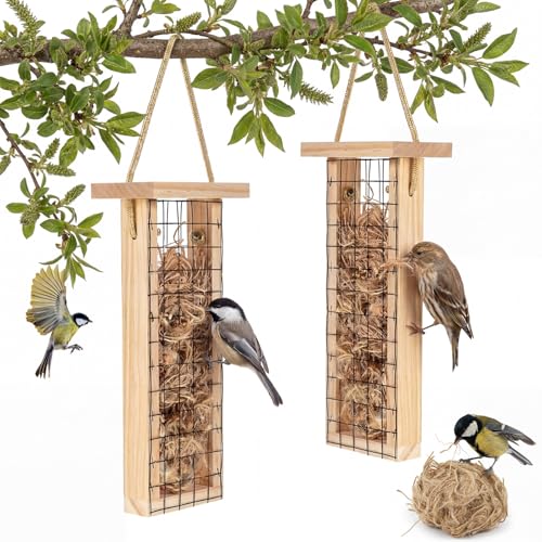 Image of Menkxi 2 Pcs Bird Nesting Material, Hummingbird Nest, Natural Nesting Fiber Cotton, Refillable Nestings Accessories for Wild Bird, Enjoy Birds Gardening Outside, Garden Decoration Gifts (Grid Style)