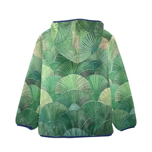 Green Stripped Scallop Girls Fleece Jacket Girls Fall Jacket Girls Zip Up Hoodie Girls Sherpa Jacket 2-10T2