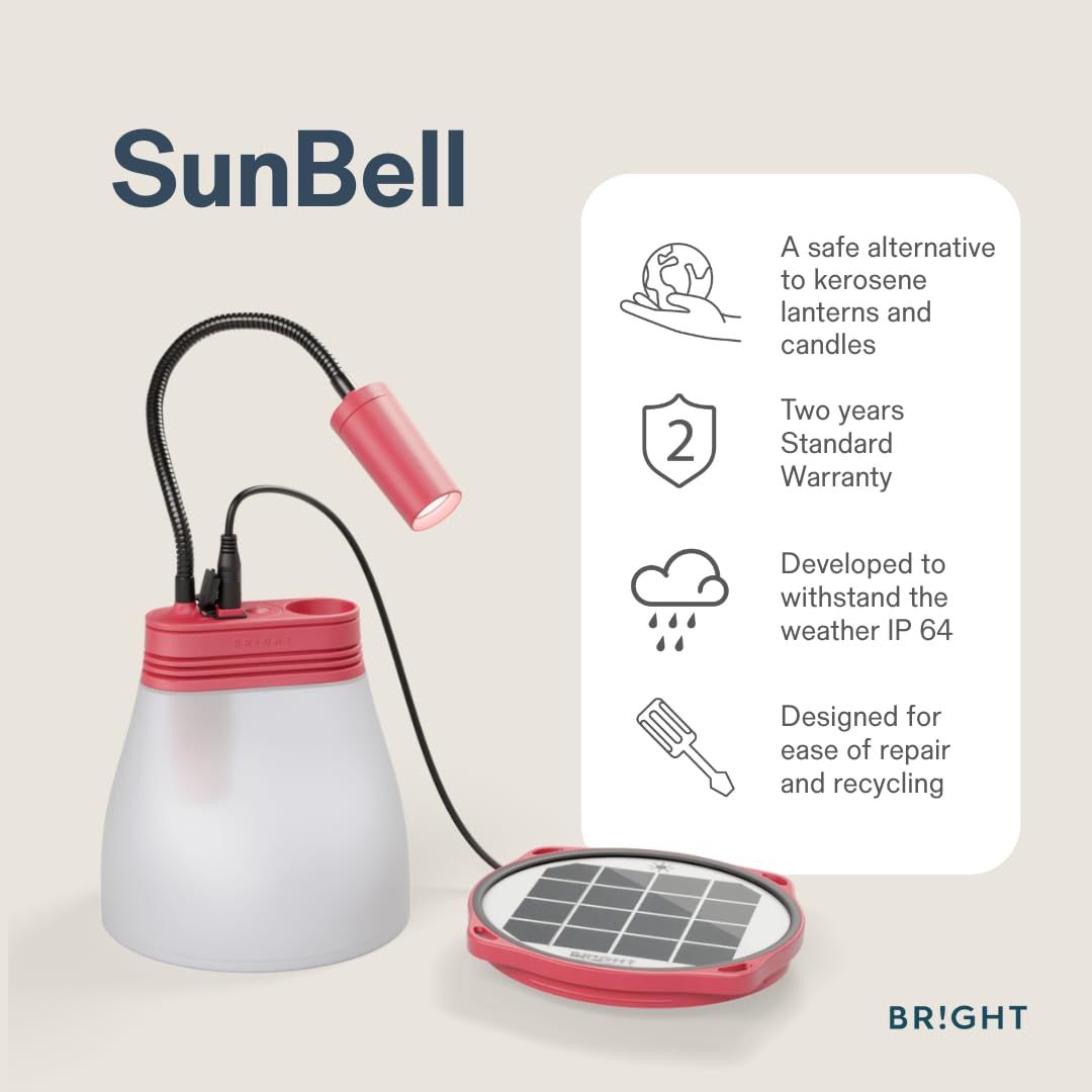 BRIGHT SunBell 80 – lampada solare da esterno, 2200 mAh, ricaricabile via USB e solare, resistente alle intemperie, ideale per esterni ed emergenze