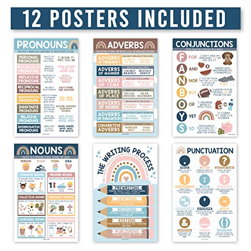 Hadley Designs 12 Boho Parts Of Speech Posters For Elementary Posters For Language Arts, Grammar Posters For Elementary Classroom, Kids Educational Posters For Elementary School Posters #TOP2