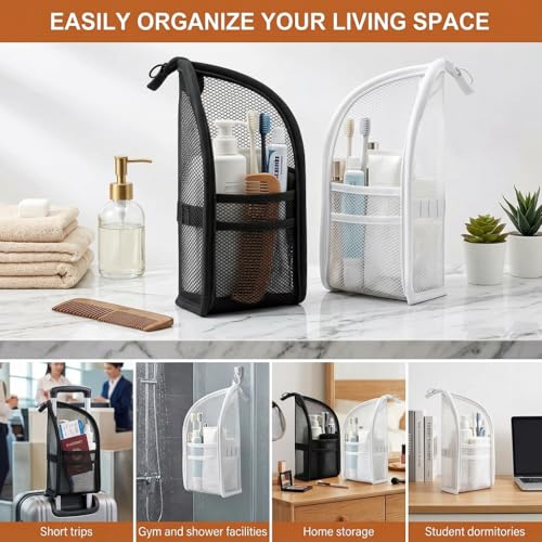 Image of Standing Toiletry Bag,Portable Foldable Hanging Travel Organizer with Zipper and Loop,Mesh Large Capacity Cosmetic Waterproof Bag for Bathroom,Suitcase Packing,Toiletries,Makeup,Skincare (1PC,Black)