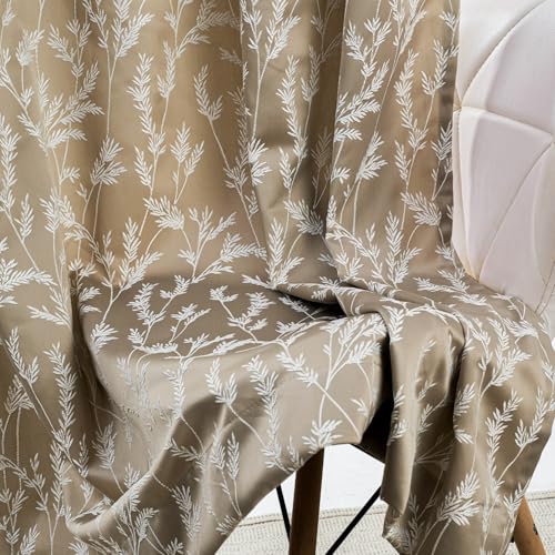 Image of haus & kinder Printed Jacquard Door Curtains 7 Feet Long Pack of 2 Door Curtains, 7 Feet Curtains for Door (Whispering Willows, Taupe 130x213 CM)