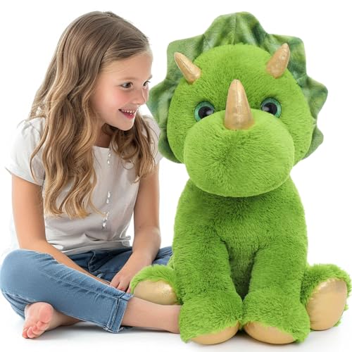 Image of Muiteiur Large Triceratops Stuffed Animal 24.4 inch Dinosaur Stuffed Animal for Boys Girls Giant Soft Dinosaur Plush Stuffed Green Triceratops Toy Gift for Baby Kids