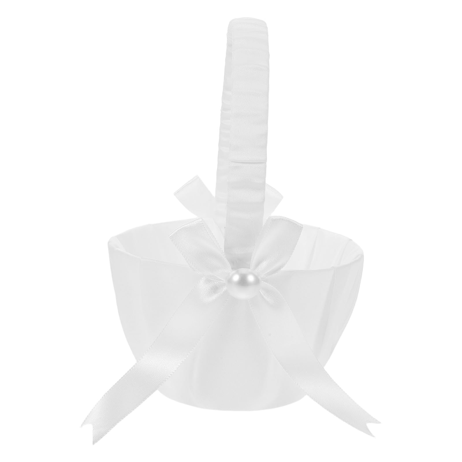 4 Stück Blumenmädchenkorb aus Weißem Satin mit Perlen und Schleife Hochzeitsblumenkorb für Blütenblätter Vielseitiger Feen Hochzeitskorb für Zeremonien und Gastgeschenke