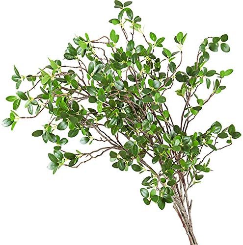 Ollain 43" Artificial Greenery Stems Plants Faux Leaf Green Eucalytus Branches Ficus Twig Fern Fake Green Bushes Shrubs for Home Party Wedding Decoration (4 Pack)