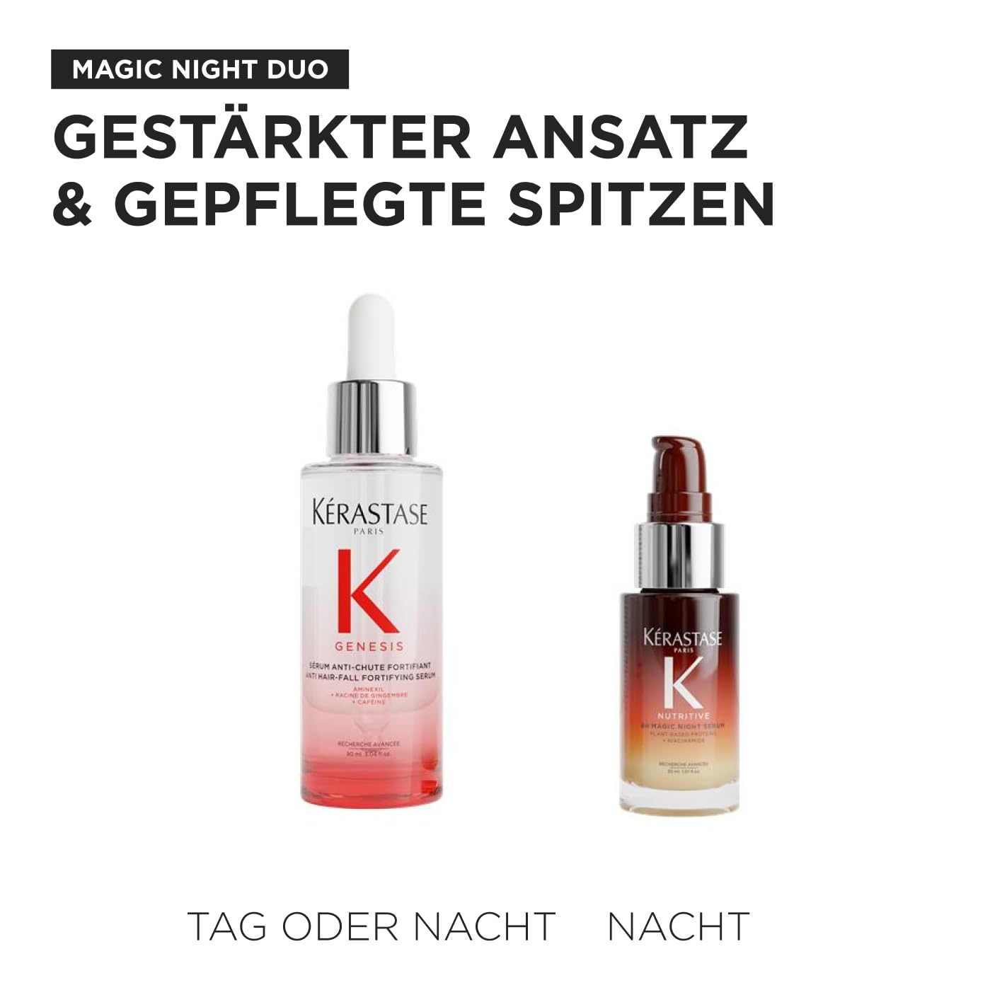 Kérastase Pflegeset mit Genesis Sérum Anti-Chute Fortifiant gegen Haarverlust und Haarbruch (90 ml) und Nutritive 8H Magic Night Serum (30 ml) für mehr Glanz und Geschmeidigkeit
