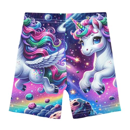 Girls Cotton Biker Shorts Cute Cartoon Unicorn Galaxy Space Print for Summer Dance Cartwheel Outfit, 4T2