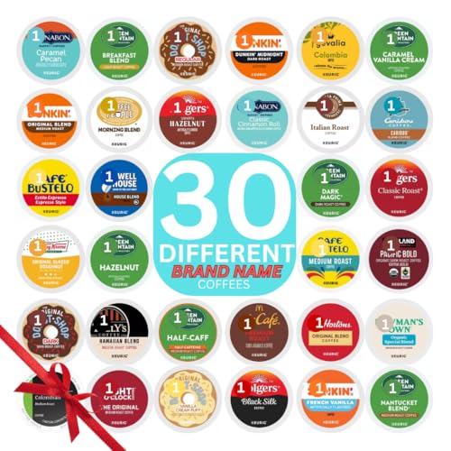 Image of Brand Name Variety Pack Coffee Pods K Cup Sampler Flavored, Dark, Medium & light Roast. All the Top Brands and Many More-for Keurig Brewers-1 box (30 Unique Pods)