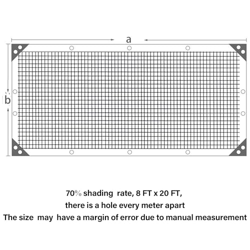 Image of winemana Black Shade Cloth 70%, 8x20 FT Mesh Tarp - Garden Shade for Greenhouse, Patio, Vegetables, Plants Cover and Chicken Coops, Sun Shade Net for Outdoor Protection with Reinforced Grommets