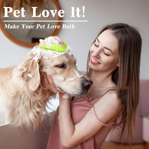2PCS Dog Bath Brush with Adjustable Handle, Suitable for Pets Deshedding, Washing, Massaging & Grooming (Blue Green) - Image 3